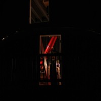 Alvan Clark Telescope seen through the open balcony door during a night of observing