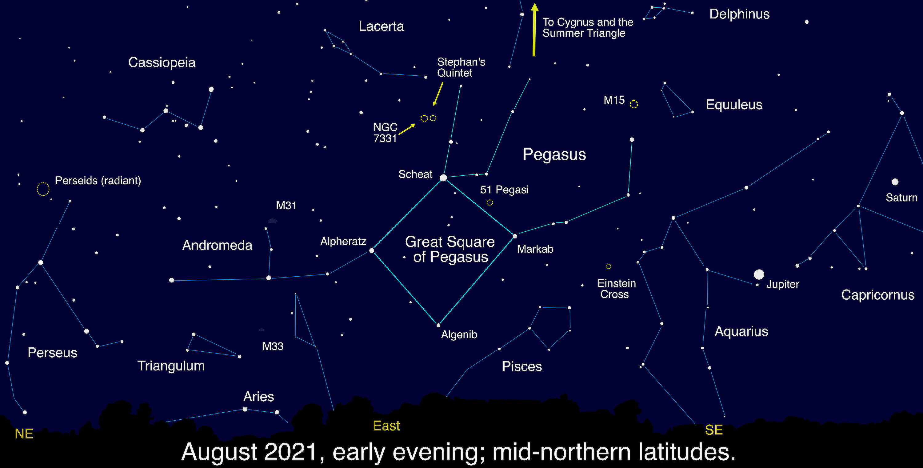 Star chart of Pegasus and surrounding constellations