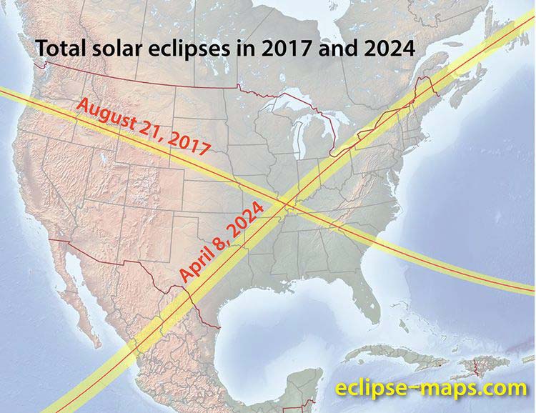 Solar Eclipse paths for 2017 and 2024